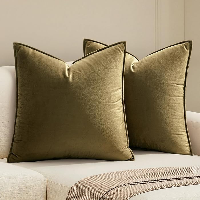 MIULEE Pack of 2 Olive Green Decorative Velvet Throw Pillow Covers Soft Pillowcases Solid Square ... | Amazon (US)