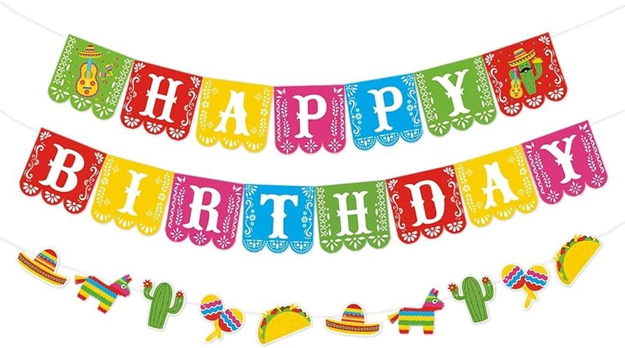 Kitticcino Set of 3 Happy Birthday Banner Mexican Themed Party Backdrops Decorations | Amazon (US)