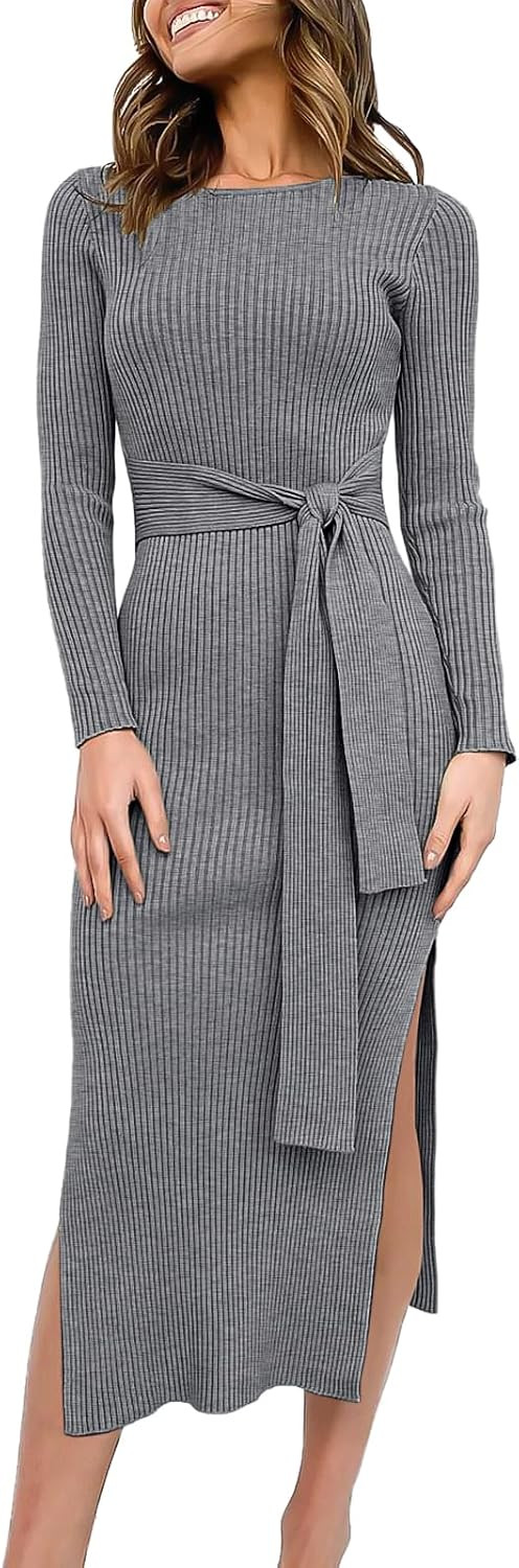 ANRABESS Womens Long Sleeve Bodycon Midi Sweater Dress Fall Outfits | Amazon (US)