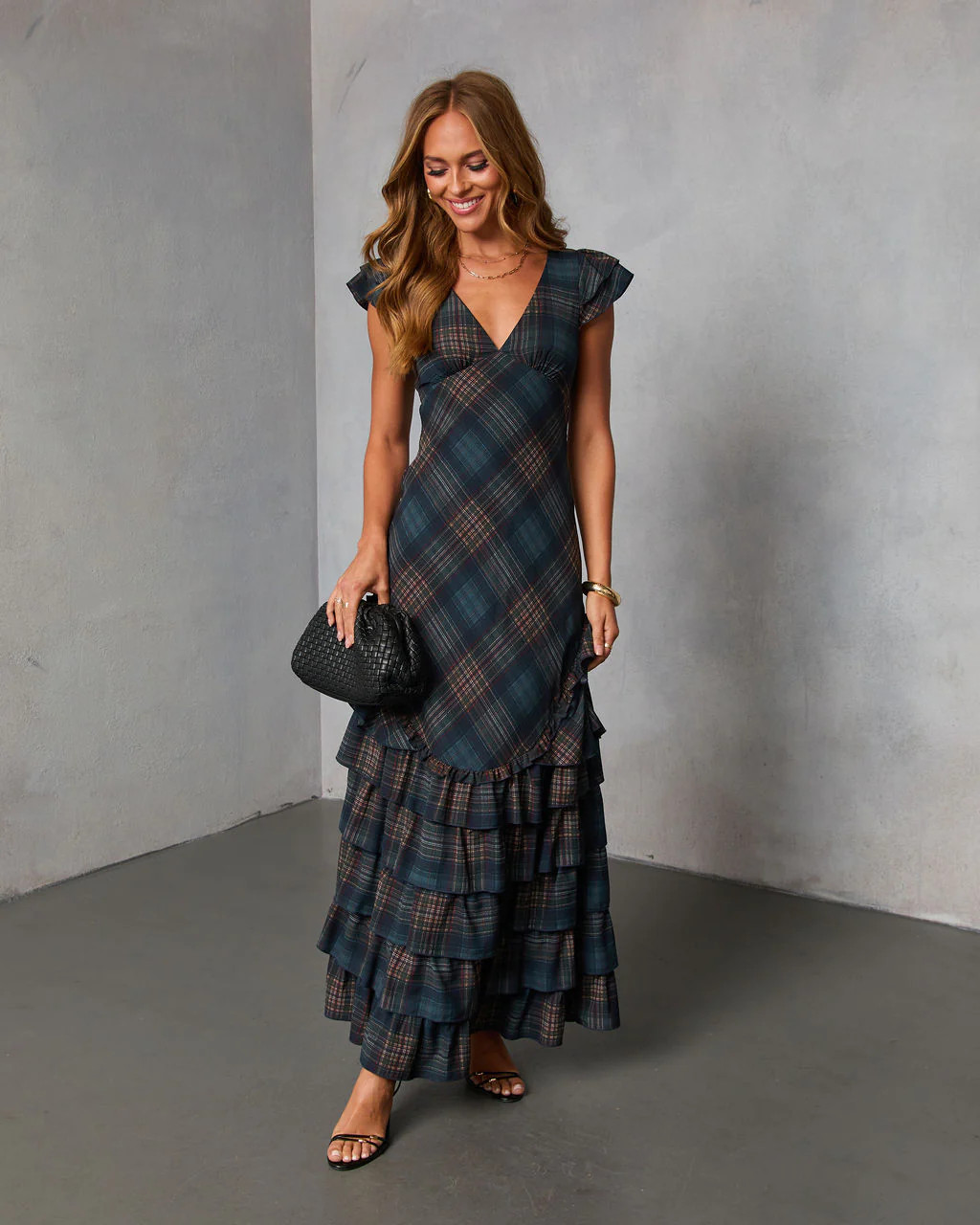 Marcellie Ruffle Plaid Maxi Dress | VICI
