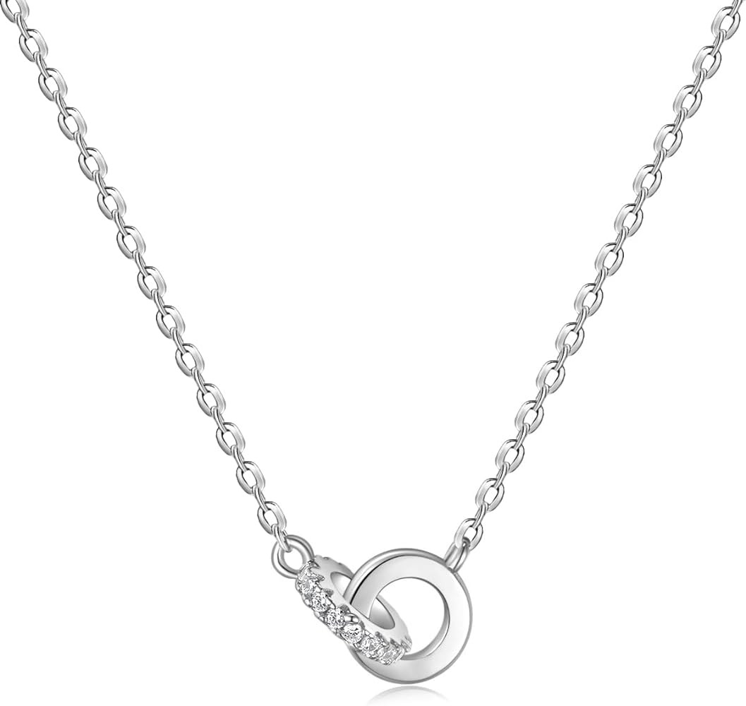 EAMTI 925 Sterling Silver Necklace for Women Interlocking Cubic Zirconia Circle Pendant Solidarit... | Amazon (US)
