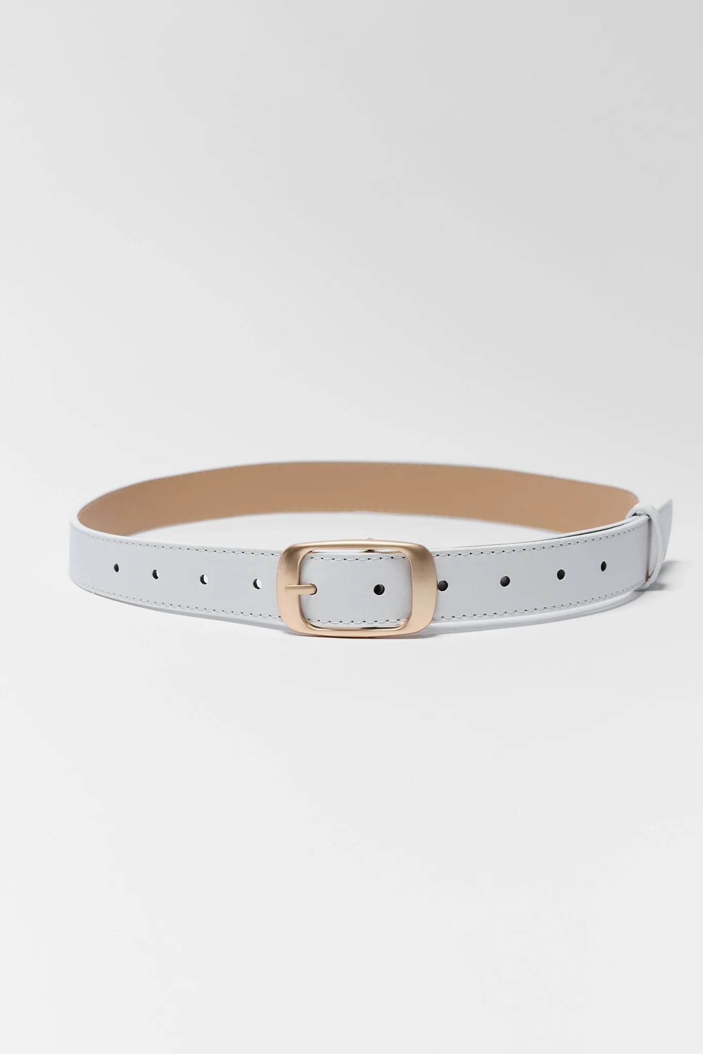 White Brushed Gold Buckle Belt | Avara