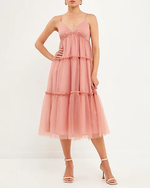 English Factory Tulle Contrast Midi Dress | Express