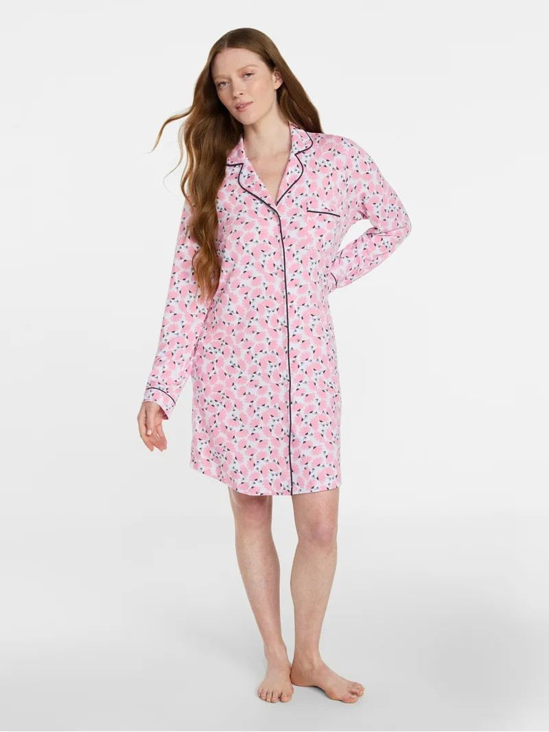 Joyspun Women's Dreamy Soft Collection Long Sleeve Sleepshirt, Sizes S-4X | Walmart (US)