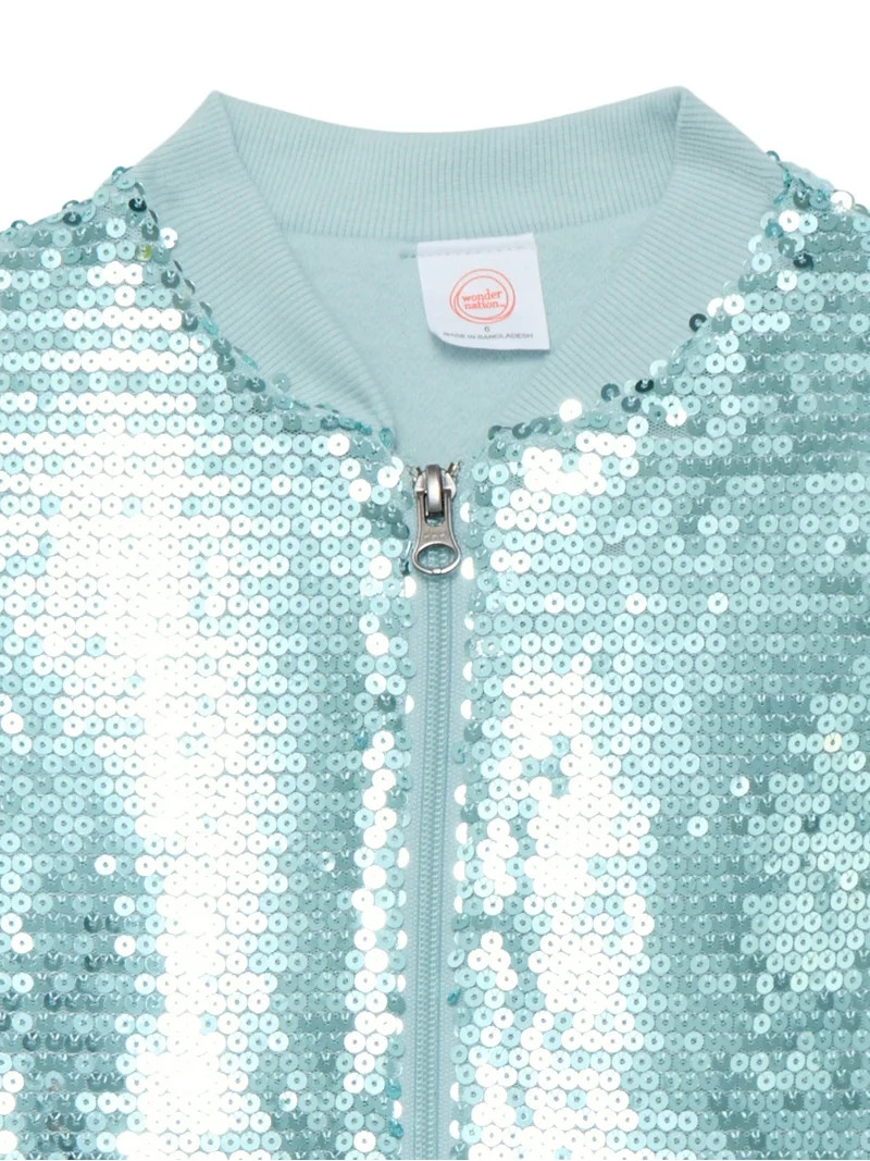 Wonder Nation Little Girls Sequin Bomber Jacket, Sizes 4-10 | Walmart (US)