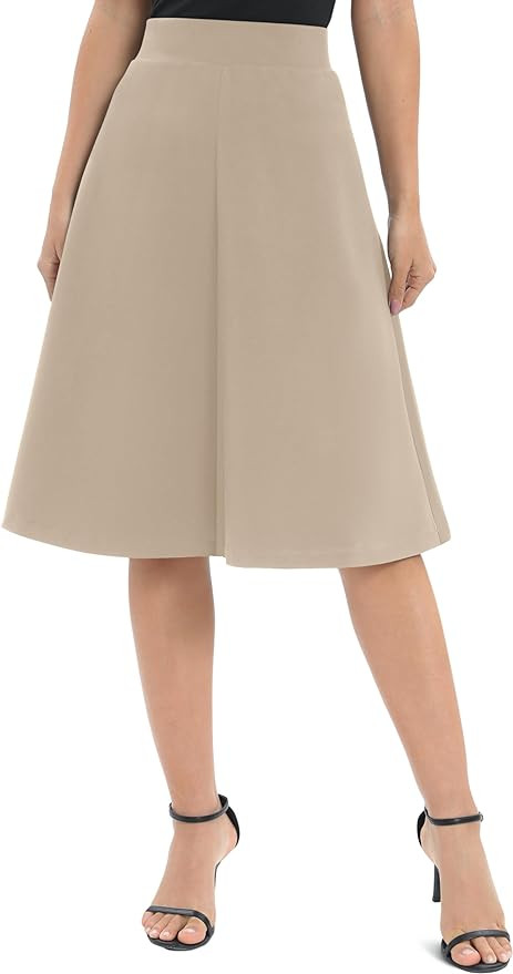 Urban CoCo Women's A-Line Elastic High Waist Flare Work Midi Knee Length Stretchy Skirt | Amazon (US)