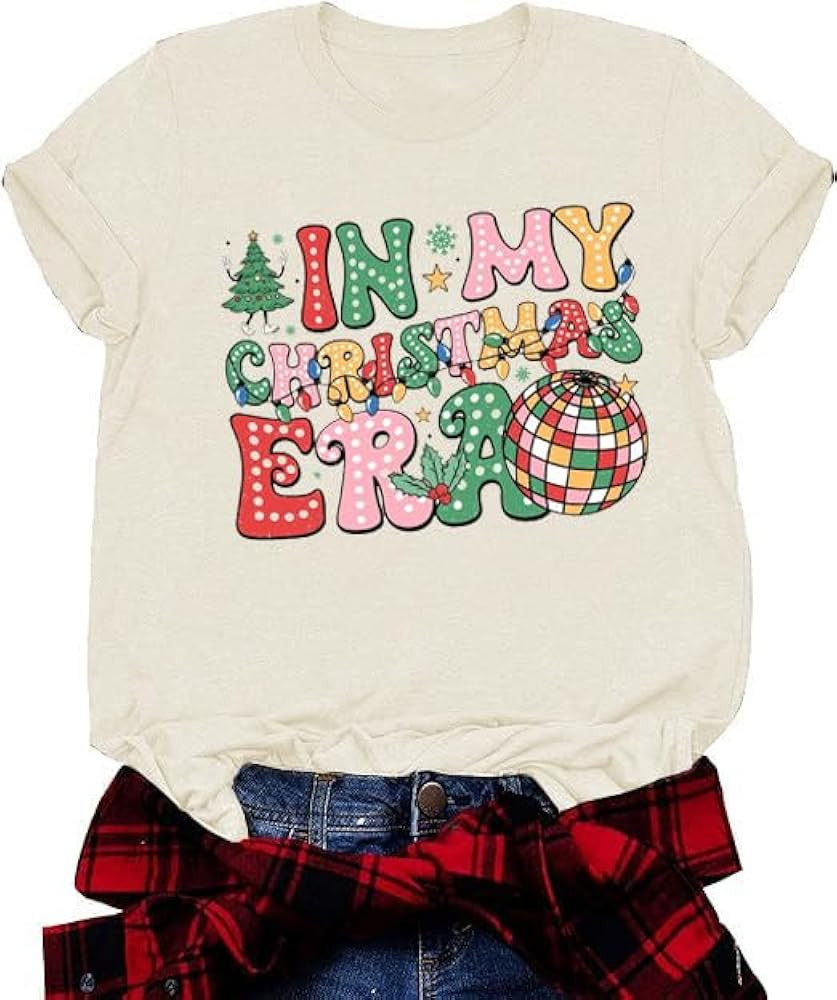 Christmas Shirt for Women Tis The Season Merry Tree Snowman Cute Graphic Festival Shirts Vacation... | Amazon (US)