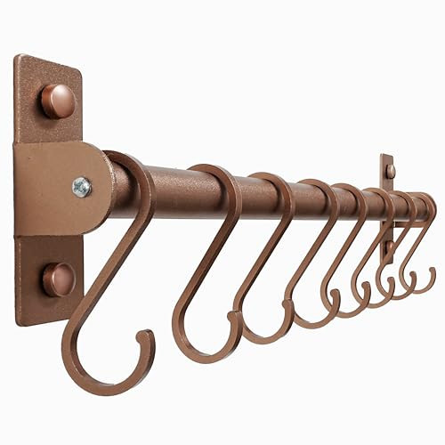 Dseap Kitchen Utensil Holder Hanger, Pot and Pan Rack Wall Mounted, Kitchen Rail with 8 Hooks for Hanging Cooking Utensils, Mugs, Spoons, Wall Mounted, Antique Copper New | Amazon (US)
