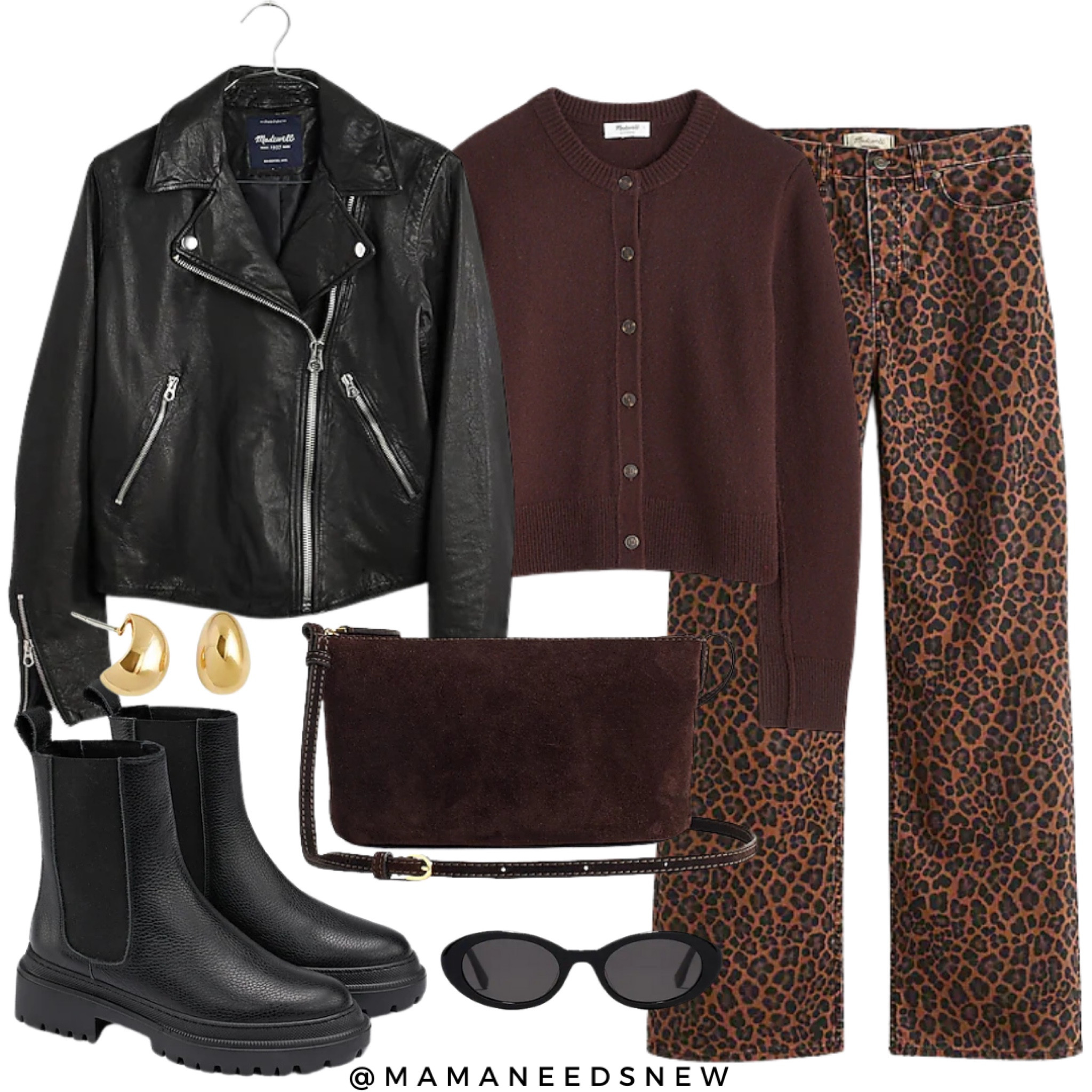 Leopard & leather come together for the combo of dreams 🤎 a fall outfit with leather jacket, leopard jeans, cardigan & ankle boots with a suede bag 

#LTKSaleAlert #LTKSeasonal #LTKxMadewell