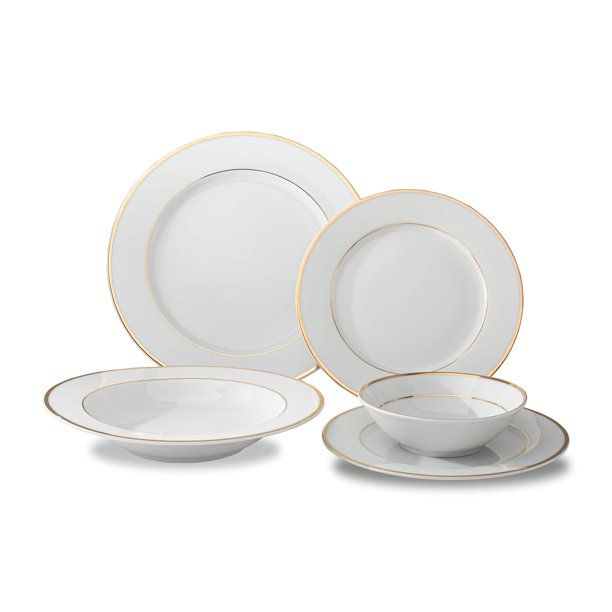Ocean Décor China Dinnerware Set: Set of Fine Porcelain Dishes - Service for Four - White and Go... | Walmart (US)