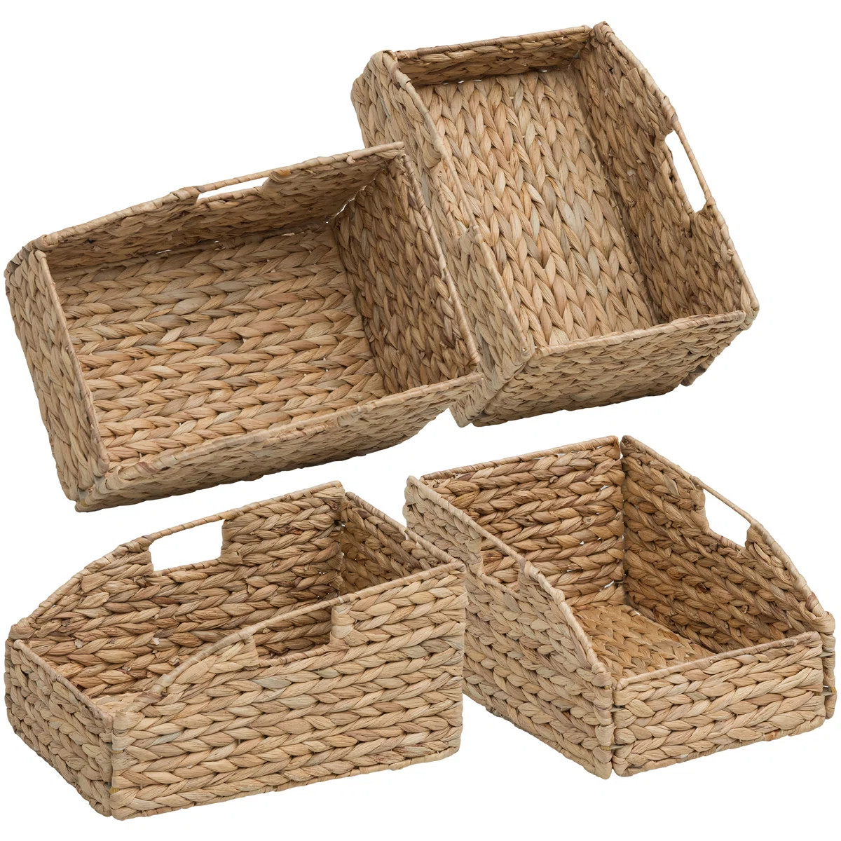 9" W x 13.25" D Trapezoid Natural Water Hyacinth Hand Woven Rattan Wicker Storage Basket Set with... | Wayfair North America