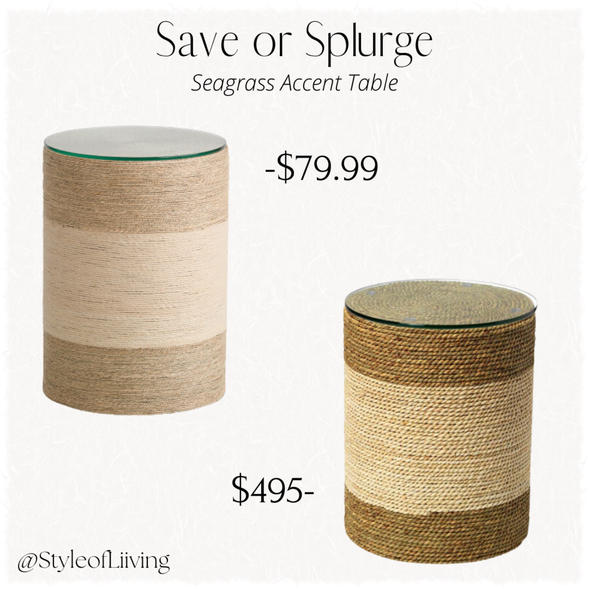 Save or splurge! Seagrass round accent table with glass top. Coastal style.

#LTKfindsunder100 #LTKhome #LTKstyletip