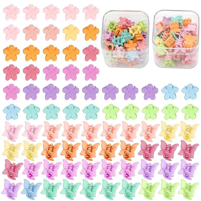 SuPoo 80 Pcs Butterfly and Floral Hair Accessories: Mini Clips, Tiny Colorful Claws for Girls, Ba... | Amazon (US)