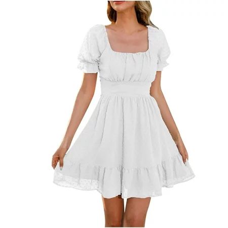 Summer Dresses for Women 2022 Short Sleeve V-Neck Dress Fashion Women Summer Casual Solid Square Col | Walmart (US)