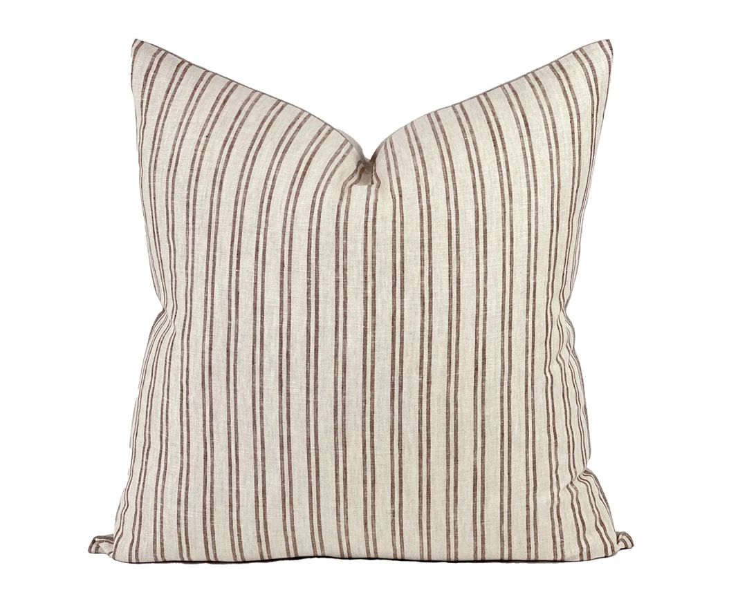 BRIER | Beige and Brown Stripe Linen Pillow Cover, Neutral Pillow, Farmhouse Pillow, Brown Stripe... | Etsy (US)