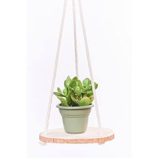 Primitive Planters 10 in. Wood Hanging Hardwood with Cotton Hanger 1685 | The Home Depot