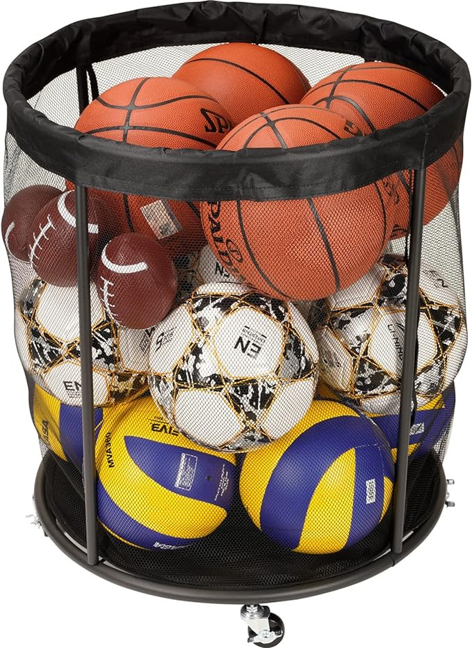 Ball Storage Cart, Ball Storage Bin for Balls, Swimming Gear, Toy, 48 Gals Mesh Ball Holder, Bask... | Amazon (US)