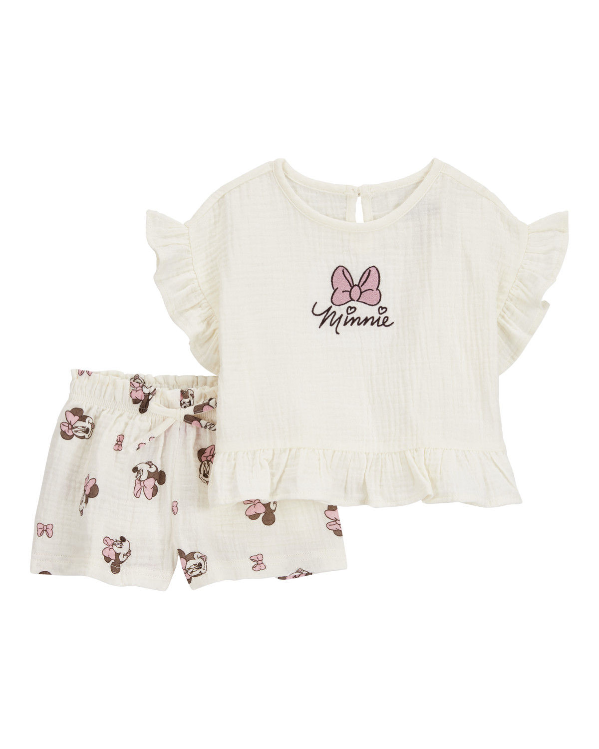 Toddler 2-Piece Minnie Mouse Flutter-Sleeve Gauze Top & Short Set - Cream | Carter's Inc