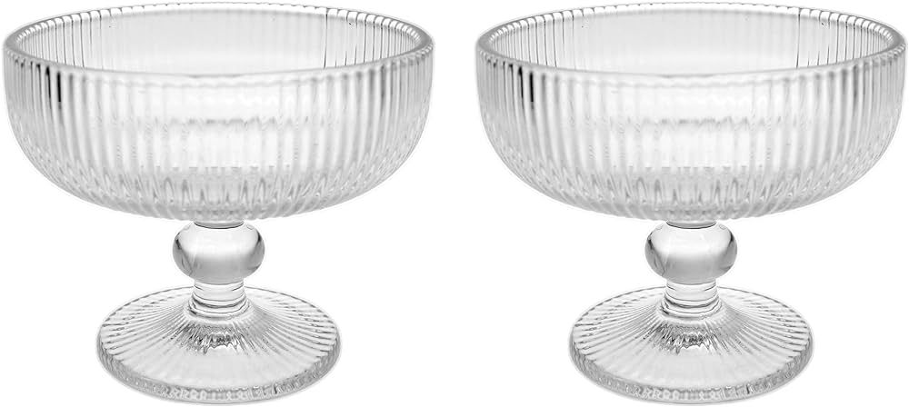 CHOOLD Vintage Strips Embossed Glass Footed Dessert Bowl Ice Cream Bowl Trifle Bowl Salad Bowl Ca... | Amazon (US)