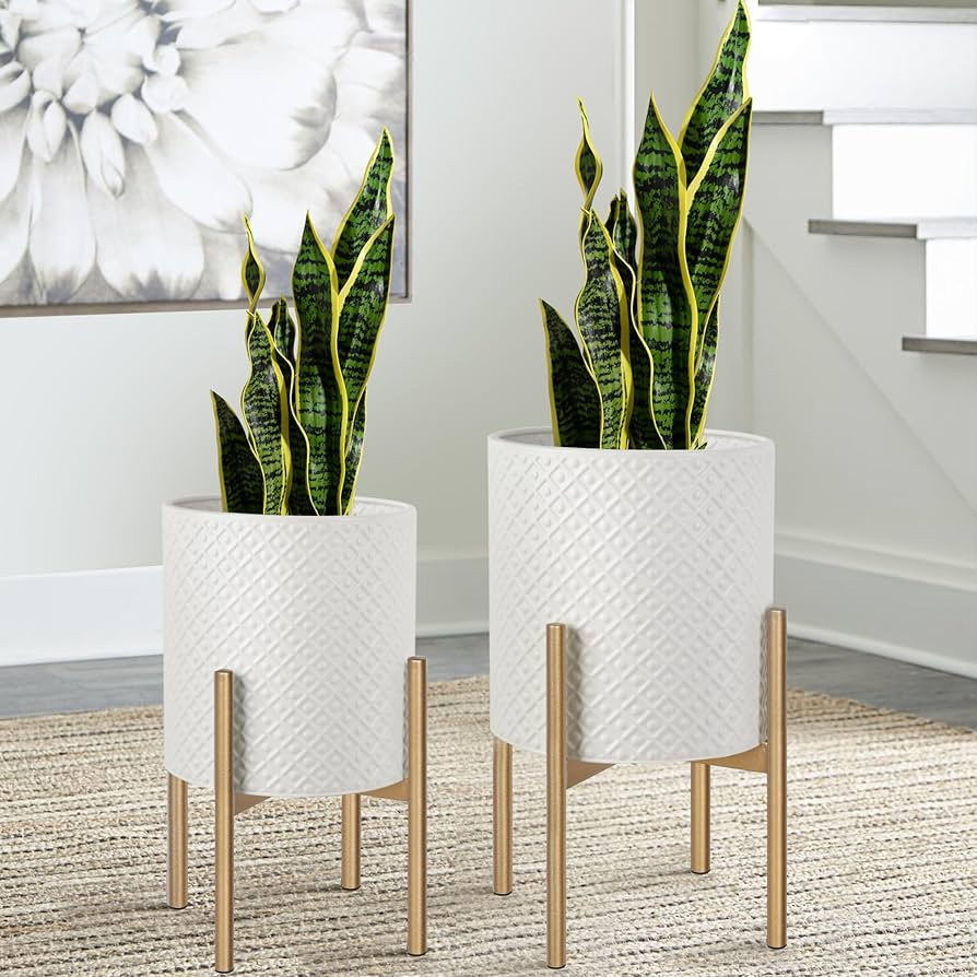Oakrain Mid Century Planters for Indoor Plants, Metal Plant Set of 2, Modern Decorative Plant Pot... | Amazon (US)