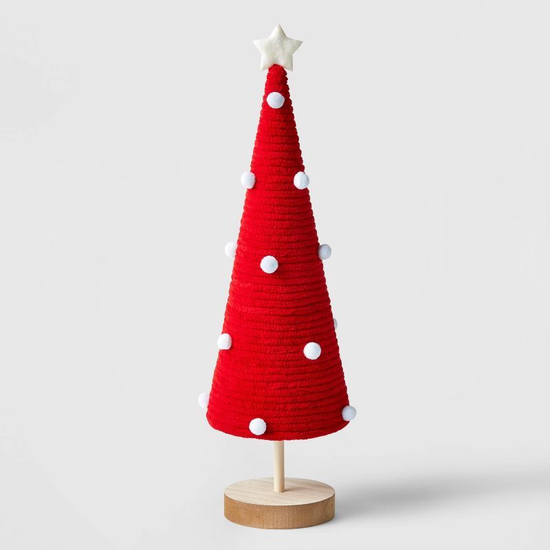 14.75" Yarn Wrapped Decorative Christmas Tree with Poms Red - Wondershop™ | Target