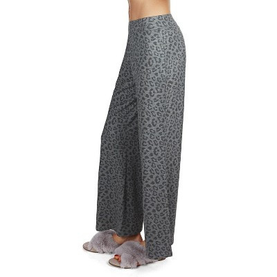 Memoi Women's French Terry Cloth Leopard Print Lounge Pants Gray Heather L | Target