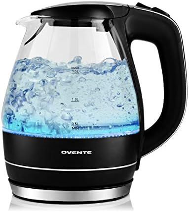 Ovente Portable Electric Glass Kettle 1.5 Liter with Blue LED Light and Stainless Steel Base, Fas... | Amazon (US)