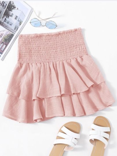 Smocked High-Rise Flounce Mini Skirt | SHEIN