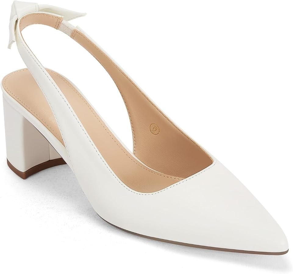 Juliet Holy Womens Pumps Pointed Toe Slip on Slingback Cute Bowknot Classic Chunky Block Heels | Amazon (US)