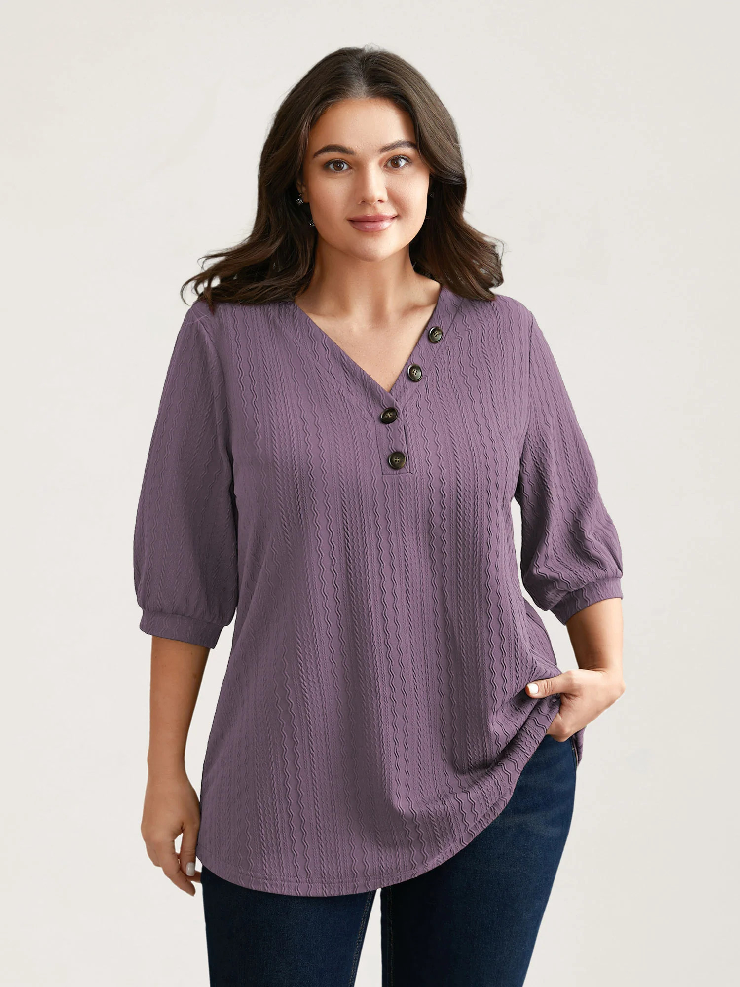 Plain Knit Texture Gathered Top | Bloomchic