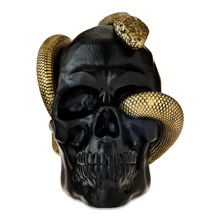 Skull with Snake Tabletop Decor, Black & Gold, 6.9", Halloween by Way To Celebrate - Walmart.com | Walmart (US)