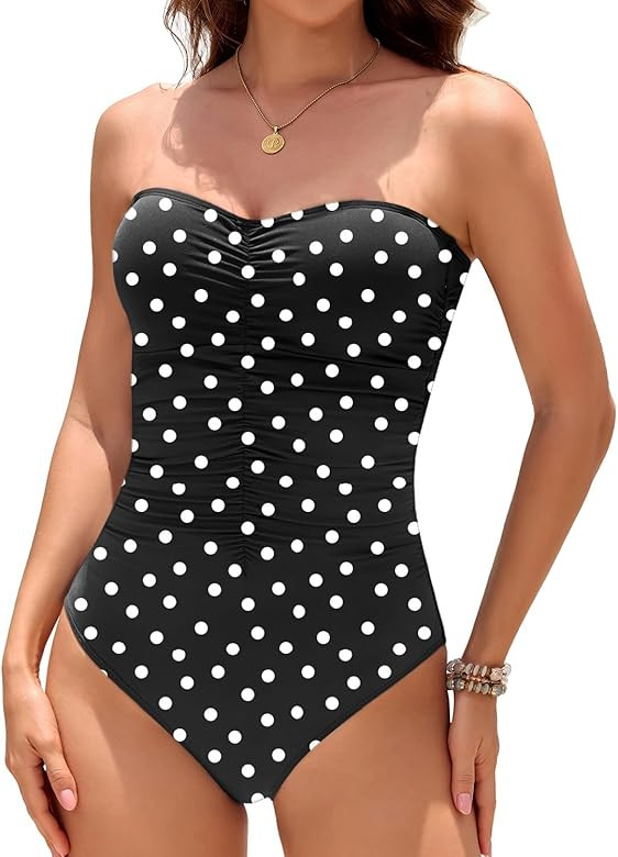 Holipick Women Strapless One Piece Swimsuits Tummy Control Bandeau Tube Top Bathing Suits Slimmin... | Amazon (US)