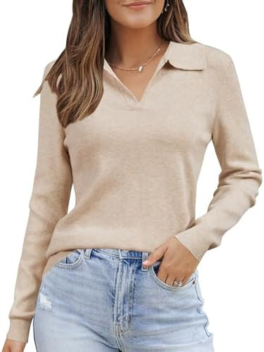 Arach&Cloz Women’s Wool Blend Collared Polo Pullover Spring Sweaters Business Casual Outfits 20... | Amazon (US)