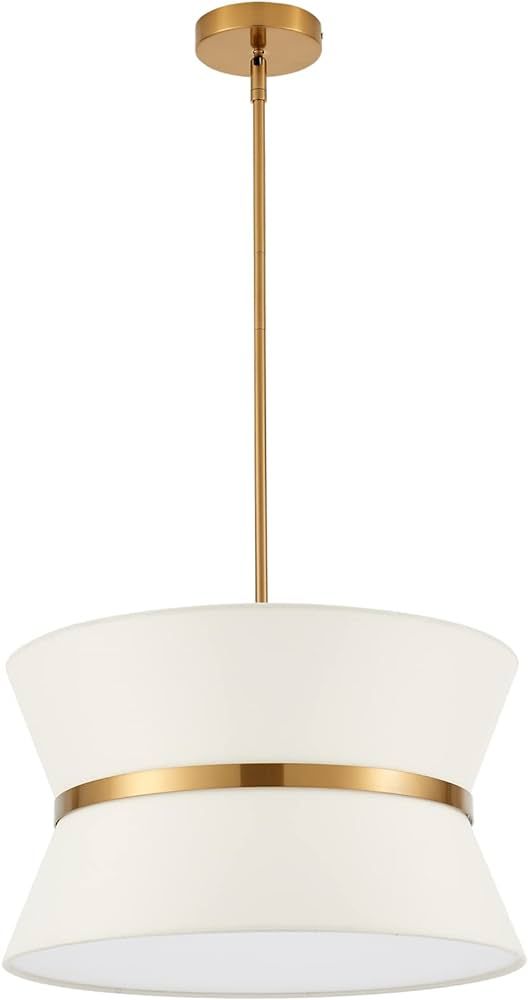 ELYCCUPA Modern Chandelier with Off-White Fabric Shade and Brass Finished Adjustable Pendant Ligh... | Amazon (US)