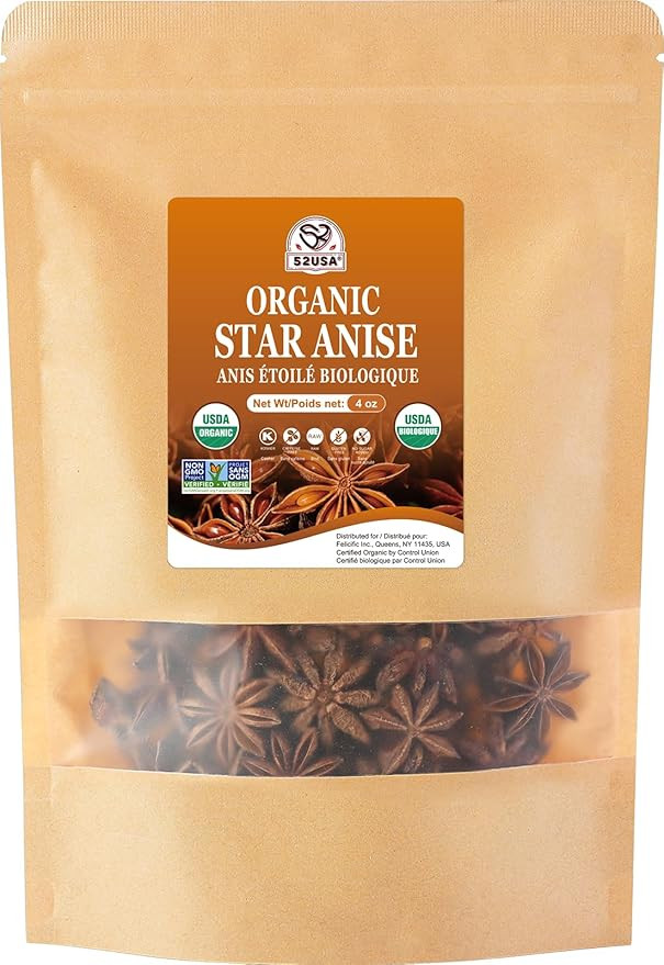 52USA Organic Star Anise, 4 Ounce (Pack of 1), NON-GMO Verified Chinese Star Anises Whole, Dried ... | Amazon (US)