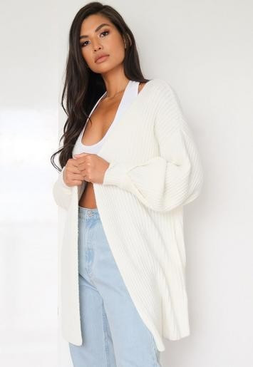 Missguided - White Tuck Sleeve Knitted Cardigan | Missguided (US & CA)