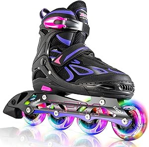 2PM SPORTS Vinal Girls Adjustable Flashing Inline Skates, All Wheels Light Up, Fun Illuminating S... | Amazon (US)