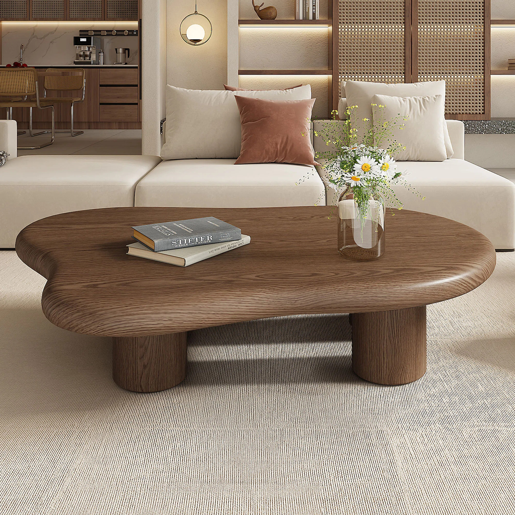 Latitude Run® 48.5" Rustic Wood Coffee Table, Round Coffee Table with Cloud Shaped Design Cloud ... | Wayfair North America