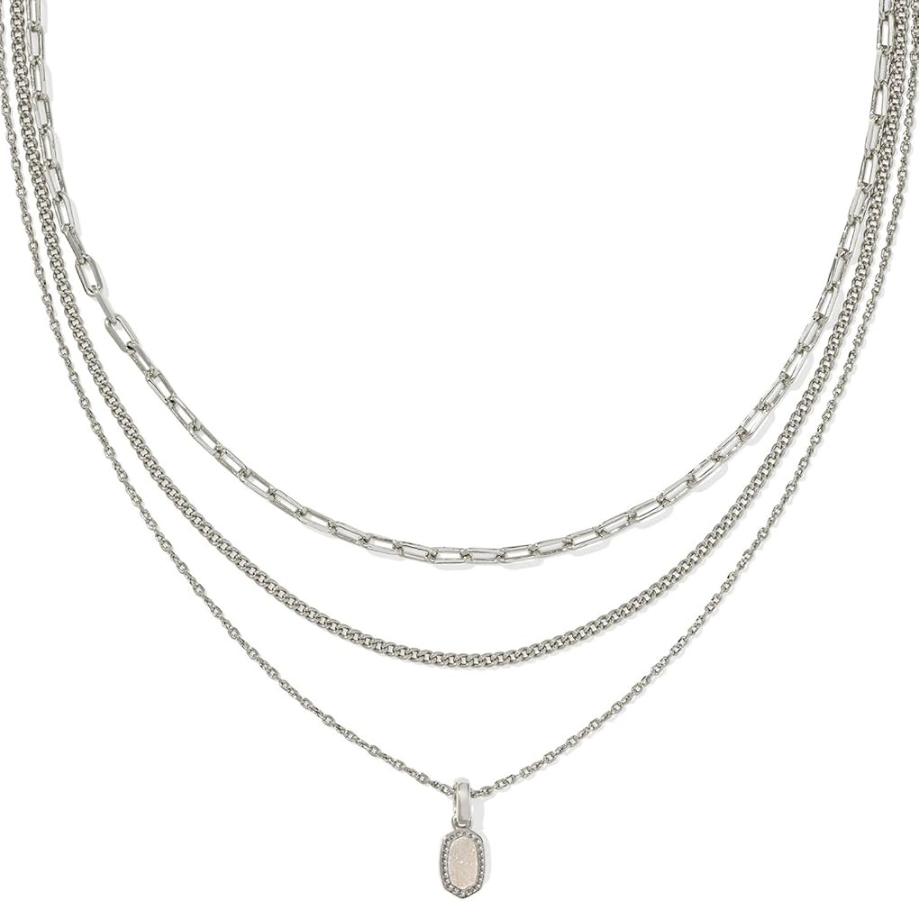 Kendra Scott Mini Elisa Triple Strand Necklace in Iridescent Drusy, Rhodium-Plated Brass, Fashion... | Amazon (US)