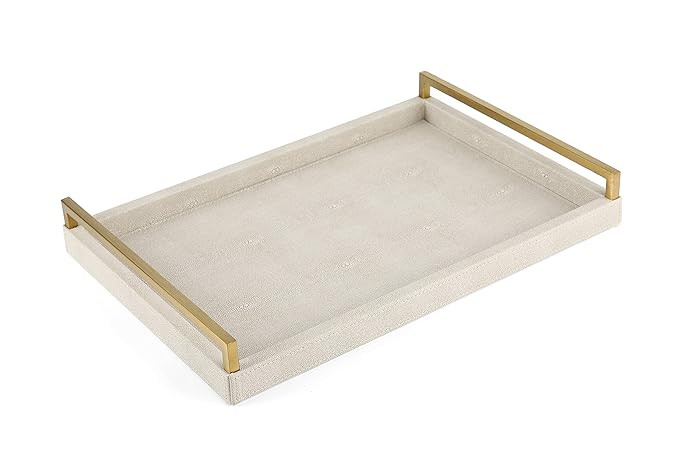WV Faux Shagreen Decorative Tray PU Leather with Brushed Ti-Gold Stainless Steel Handle (Ivory) | Amazon (US)