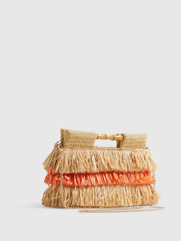 River Island Orange Del Maar Stripe Raffia Clutch Bag | Next US