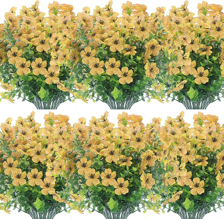12 Bundles Artificial Flowers Outdoor UV Resistant Fake Plastic Plants Indoor Outside Hanging Pla... | Amazon (US)