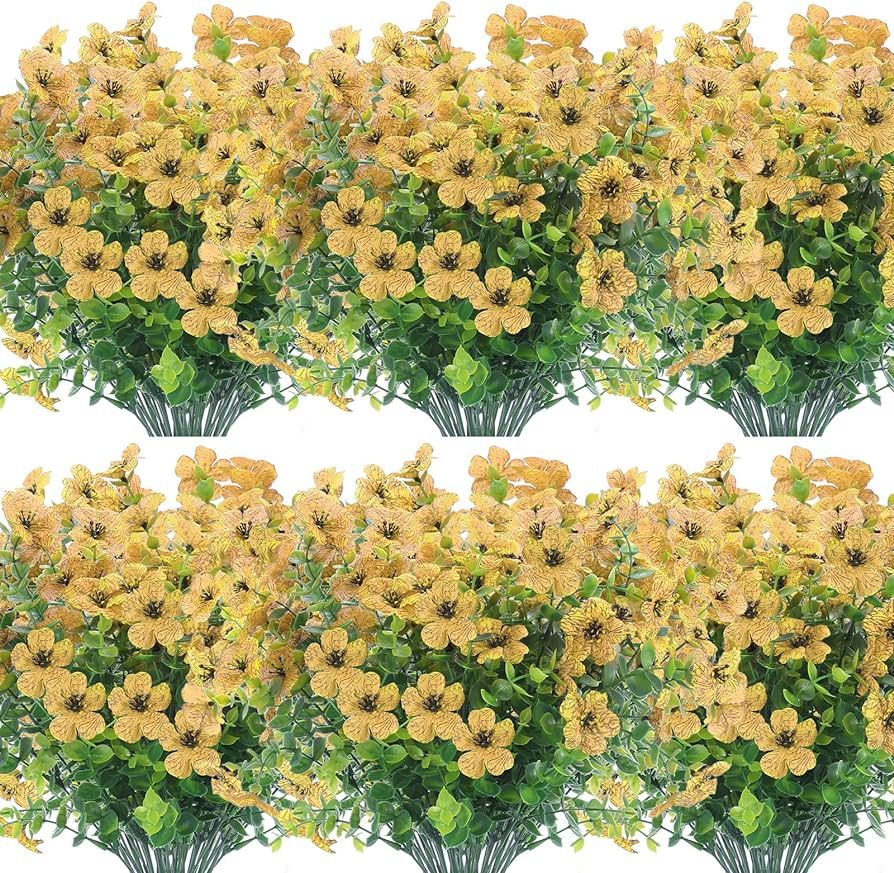 12 Bundles Artificial Flowers Outdoor UV Resistant Fake Plastic Plants Indoor Outside Hanging Pla... | Amazon (US)