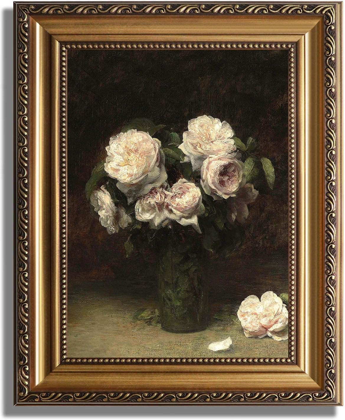 ASTRDECOR Vintage Floral Wall Art, Gold Framed Canvas Wall Art Moody Dark Roses Painting, Vintage... | Amazon (US)