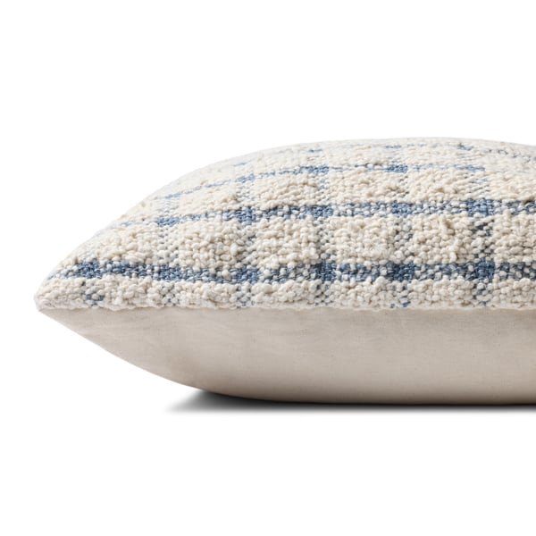 Erin Pillow PMH-0073 Ivory/Blue Cotton Checkered | Rugs Direct