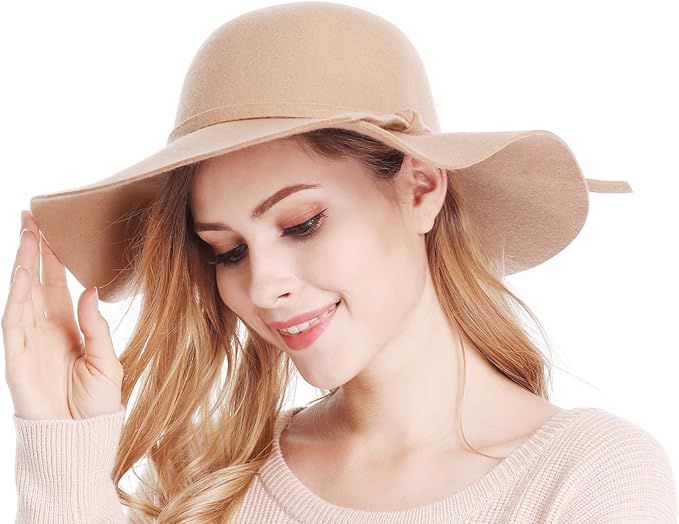 Bienvenu Women's Wide Brim Taupe Solid Color Wool Floppy Hat Camel at Amazon Women’s Clothing s... | Amazon (US)