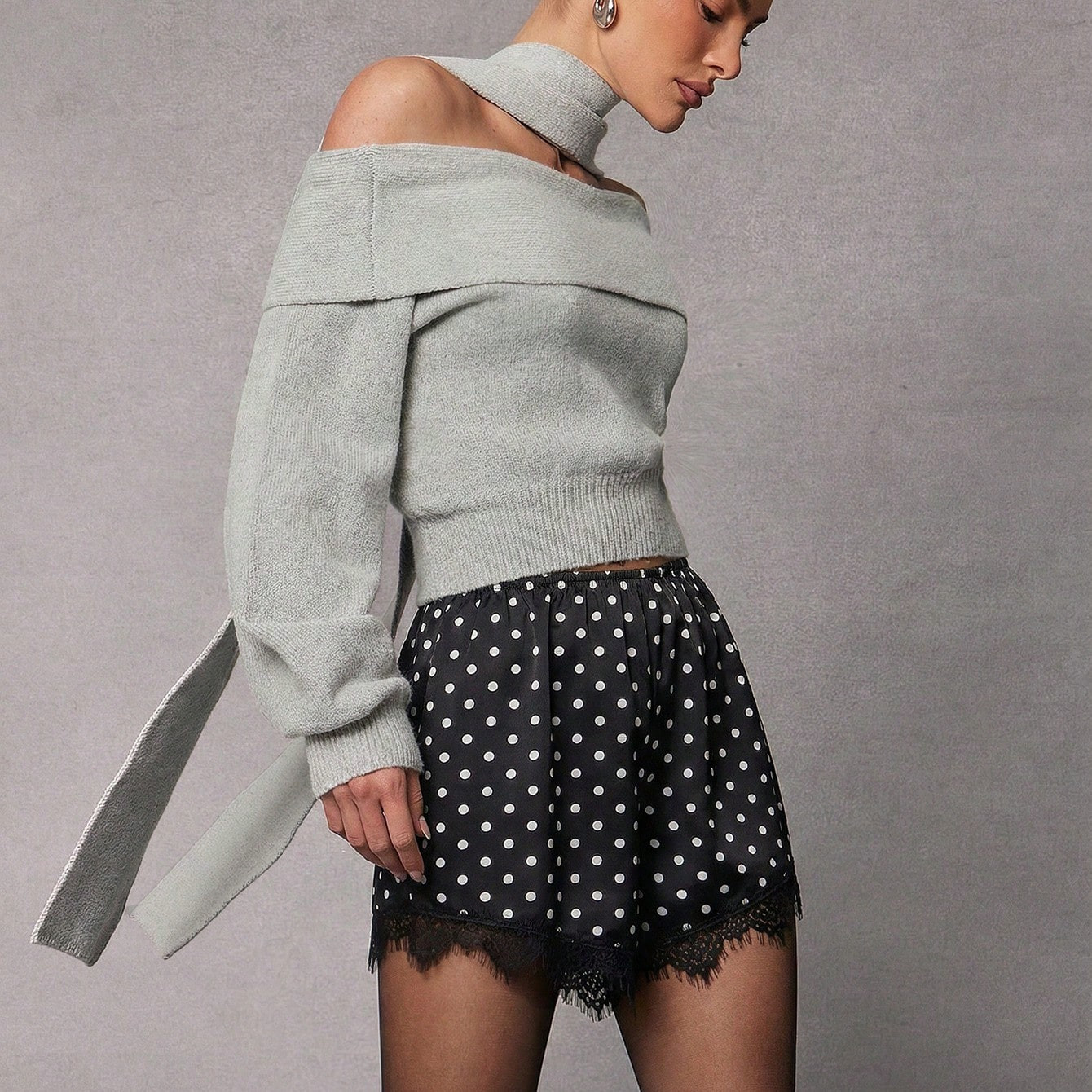 Hauture Polka Dot Jacquard Fabric Lace Trim Sexy & Comfortable Shorts For Women, Can Be Worn Outerwear | SHEIN