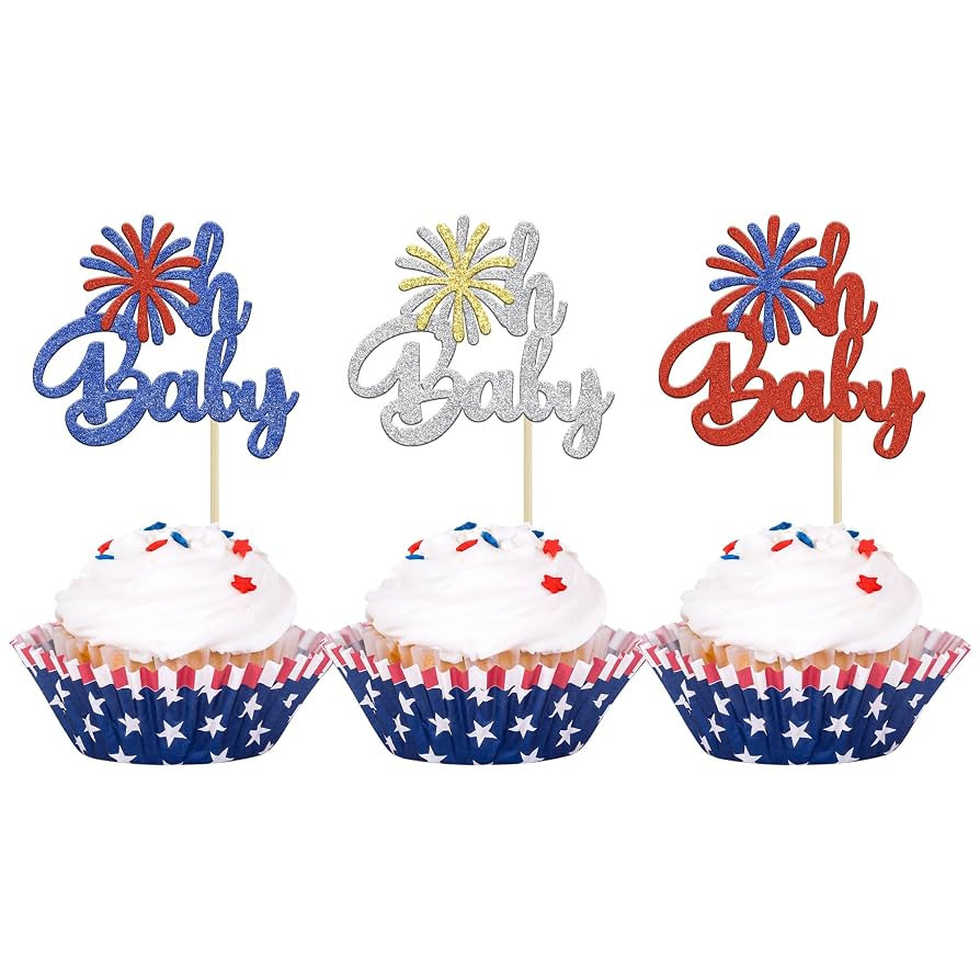 24Pcs Independence Day Oh Baby Cupcake Toppers Firework Babyshower 4th of July Cupcake Picks for ... | Amazon (US)