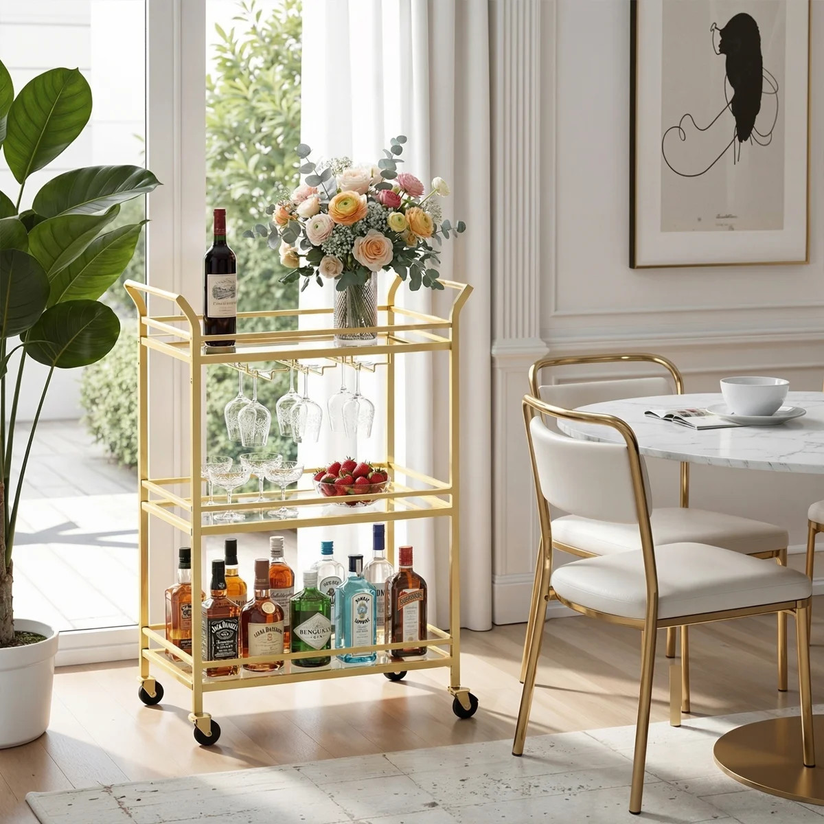 3-Tier Bar Cart with Wine Rack and Glass Holder | Wayfair North America
