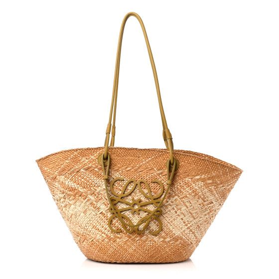 Iraca Palm Calfskin Medium Anagram Basket Tote Bag Ochre | FASHIONPHILE (US)